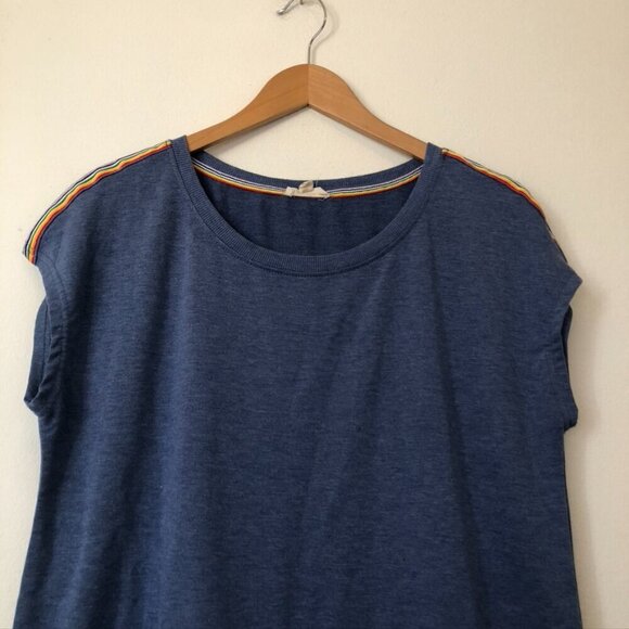 JANE AND DELANCEY Solid Blue Rainbow Shoulder Stripe Gay Pride Month Pride Top M - Picture 3 of 10